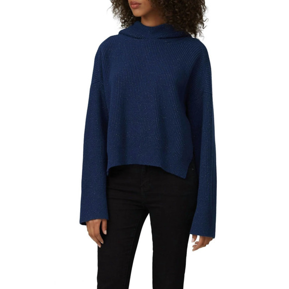 Nude Blue Lurex Wool Knit Hoodie Sweater S(38) Metallic Ribbed Pullover - Picture 1 of 5